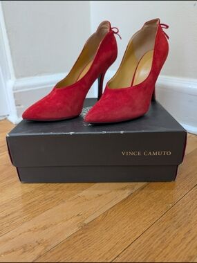 Vince Camuto Red Suede Pointed-Toe Pumps